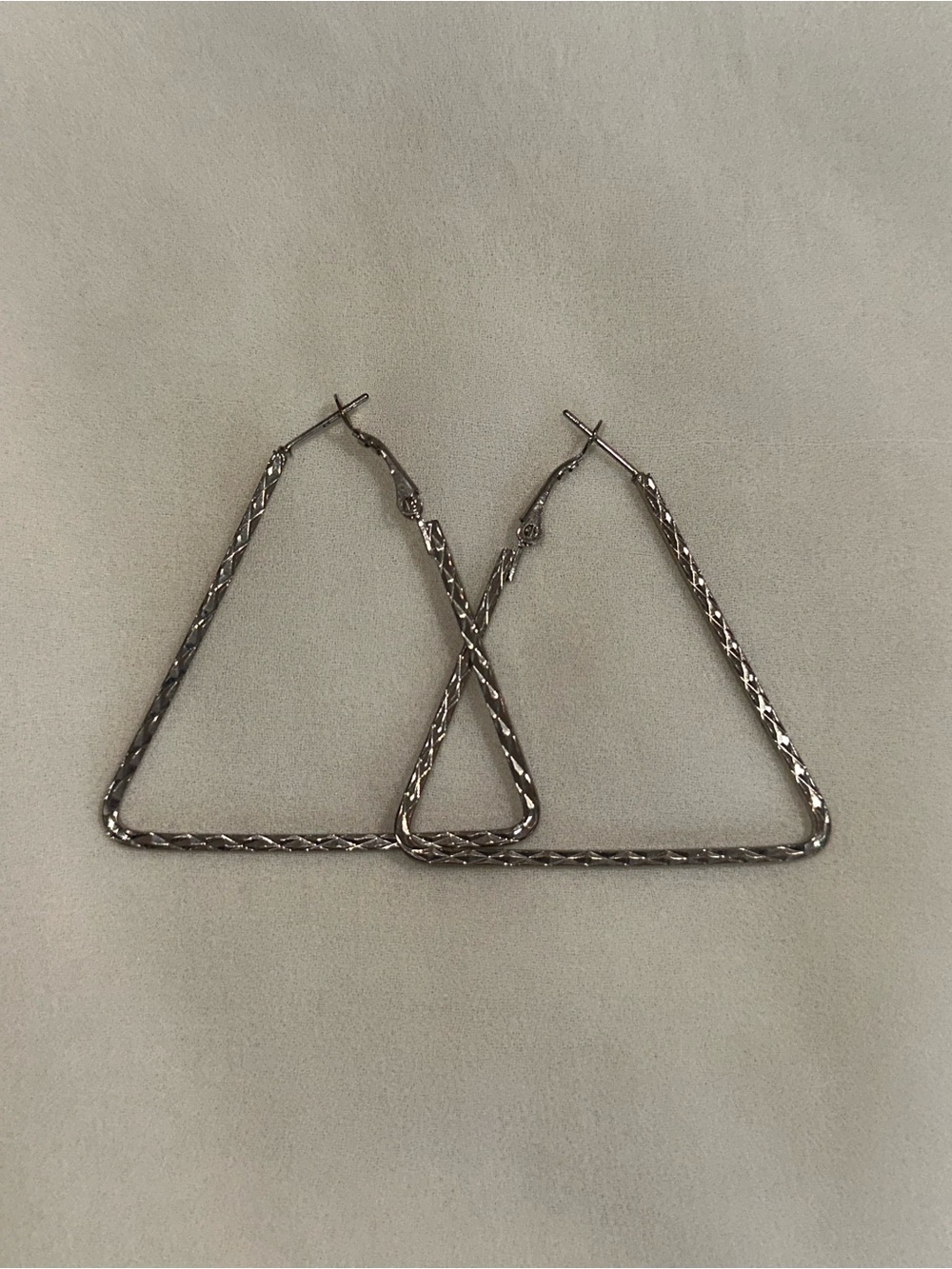 Textured Silver-Tone Triangular Hoop Earrings for Women